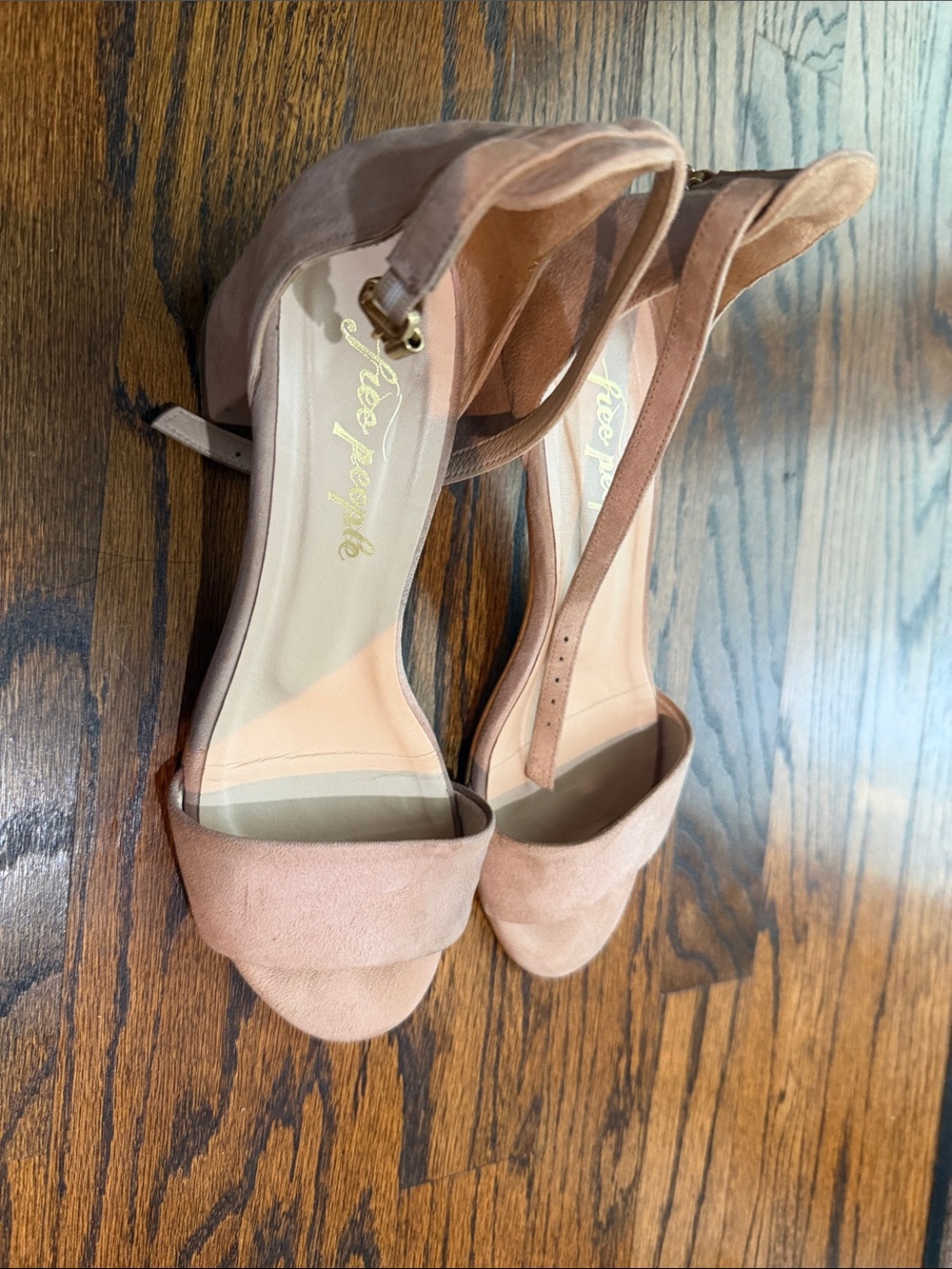Free People Pink Suede Ankle-Strap Block Heels